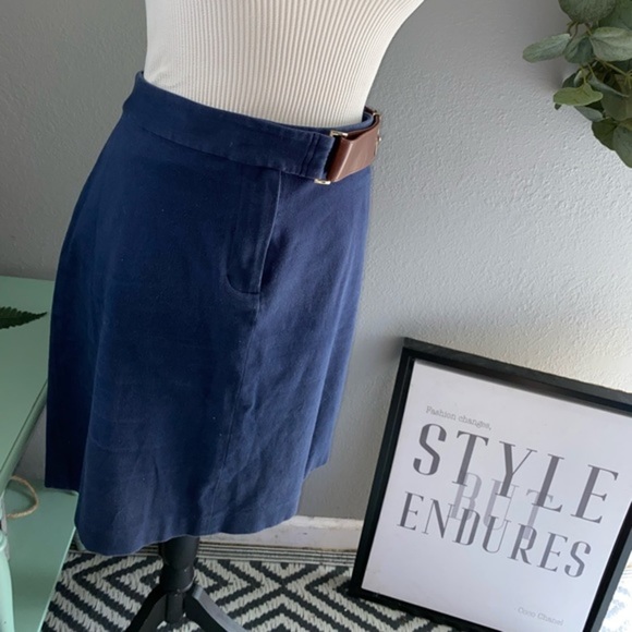 Brooks Brothers Women’s size 14 Blue Skirt Faux Brown Belt Zipper Button GUC - Picture 7 of 14